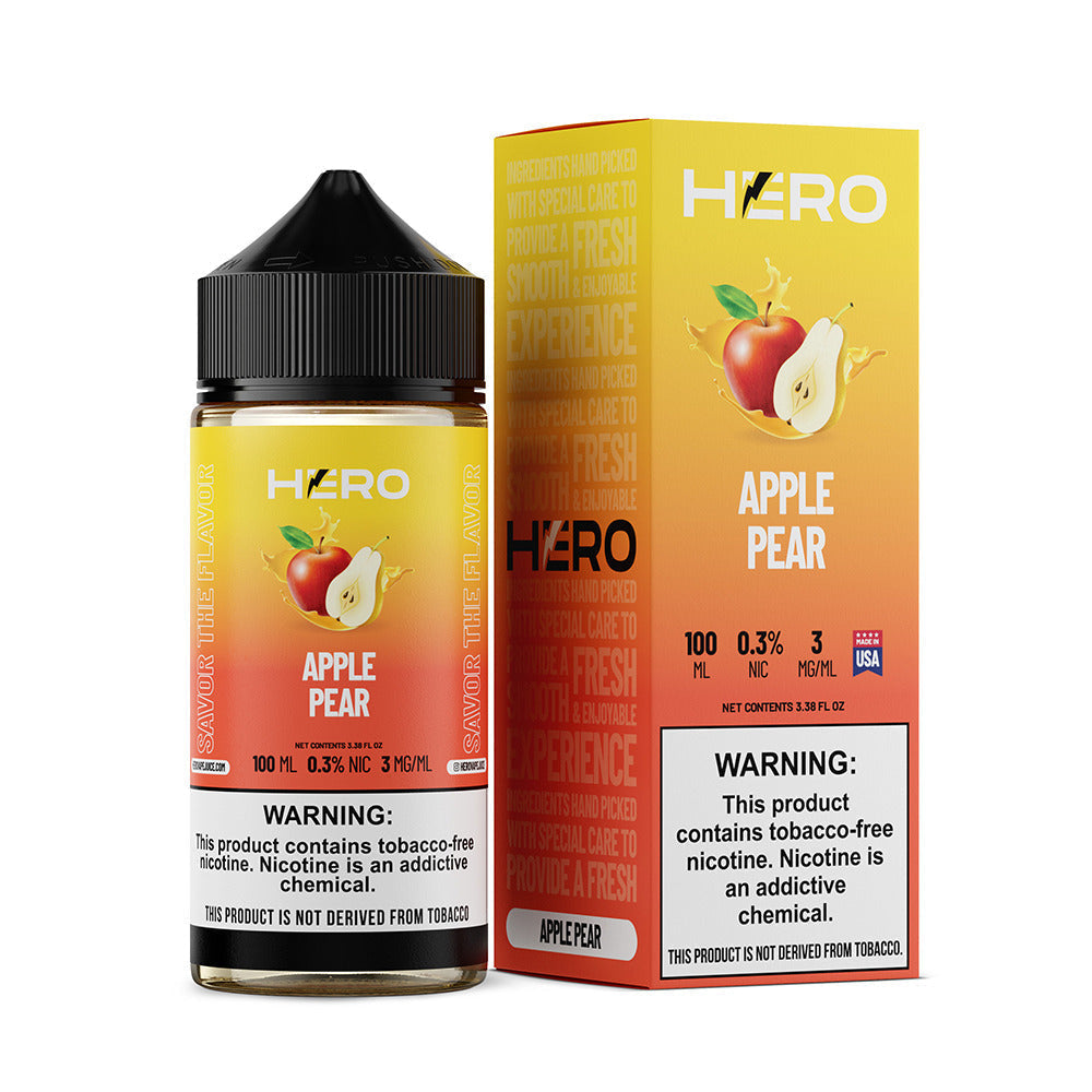 Hero E-Liquid 100mL (Freebase) | 3mg Apple Pear with packaging