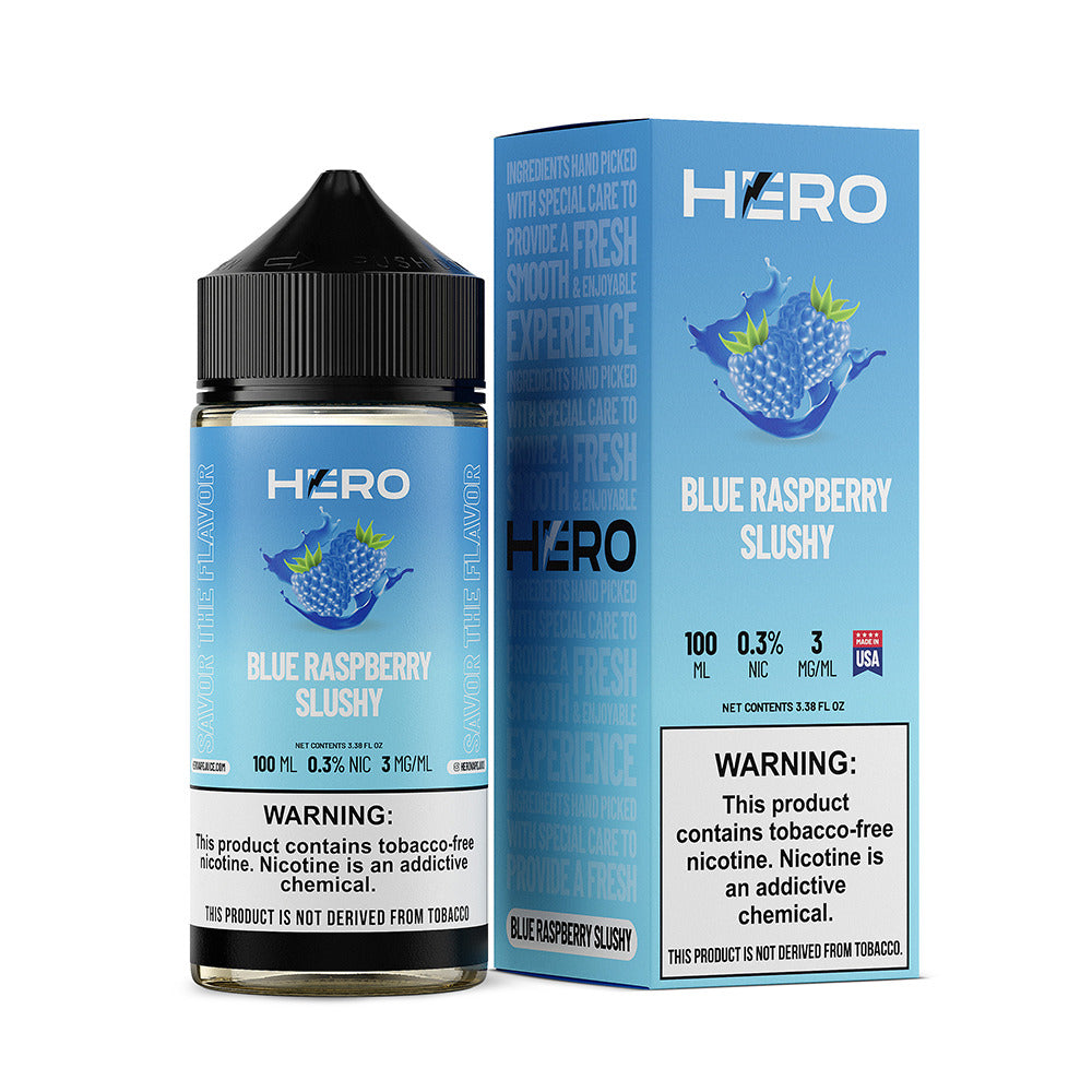 Hero E-Liquid 100mL (Freebase) | 3mg Blue Raspberry with packaging