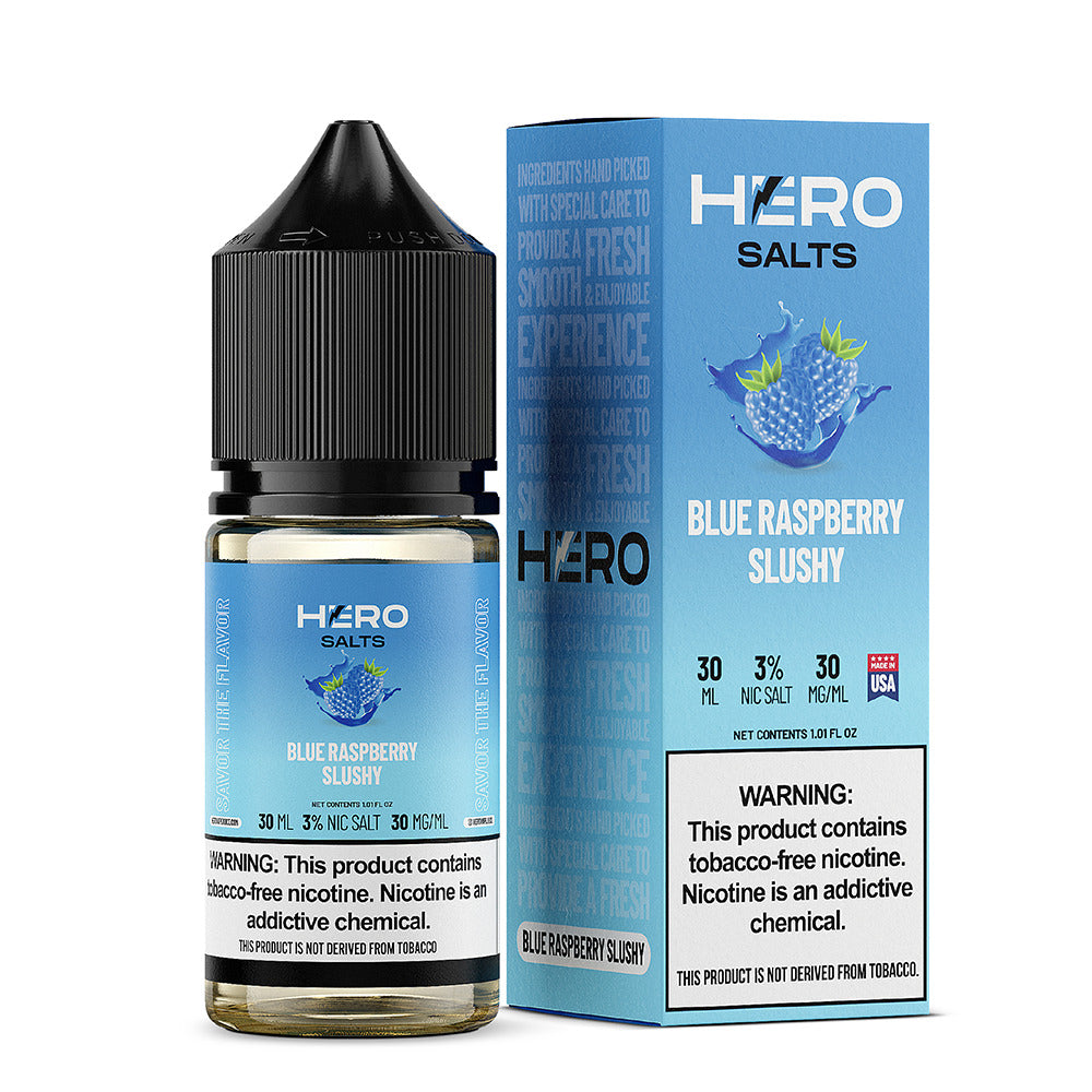 Hero E-Liquid 30mL (Salts) | 30mg Blue Raspberry Slushy with packaging