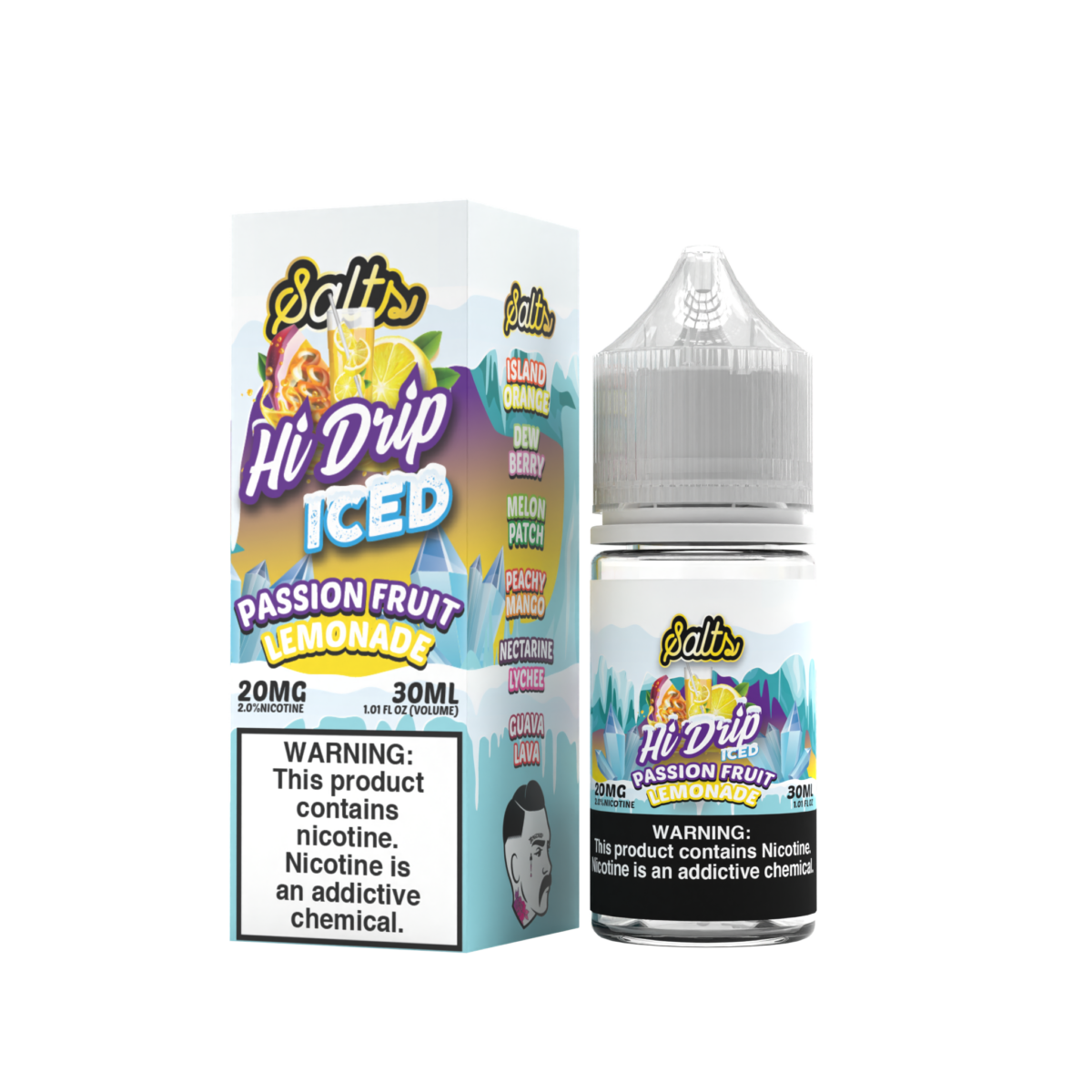 Hi-Drip Salt Series E-Liquid 30mL (Salt Nic) | 20mg Passion Fruit Lemonade Iced with packaging