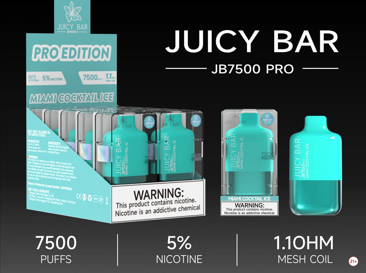 Juicy Bar Pro Edition 7500 Puffs 5% | Miami Cocktail Ice with packaging