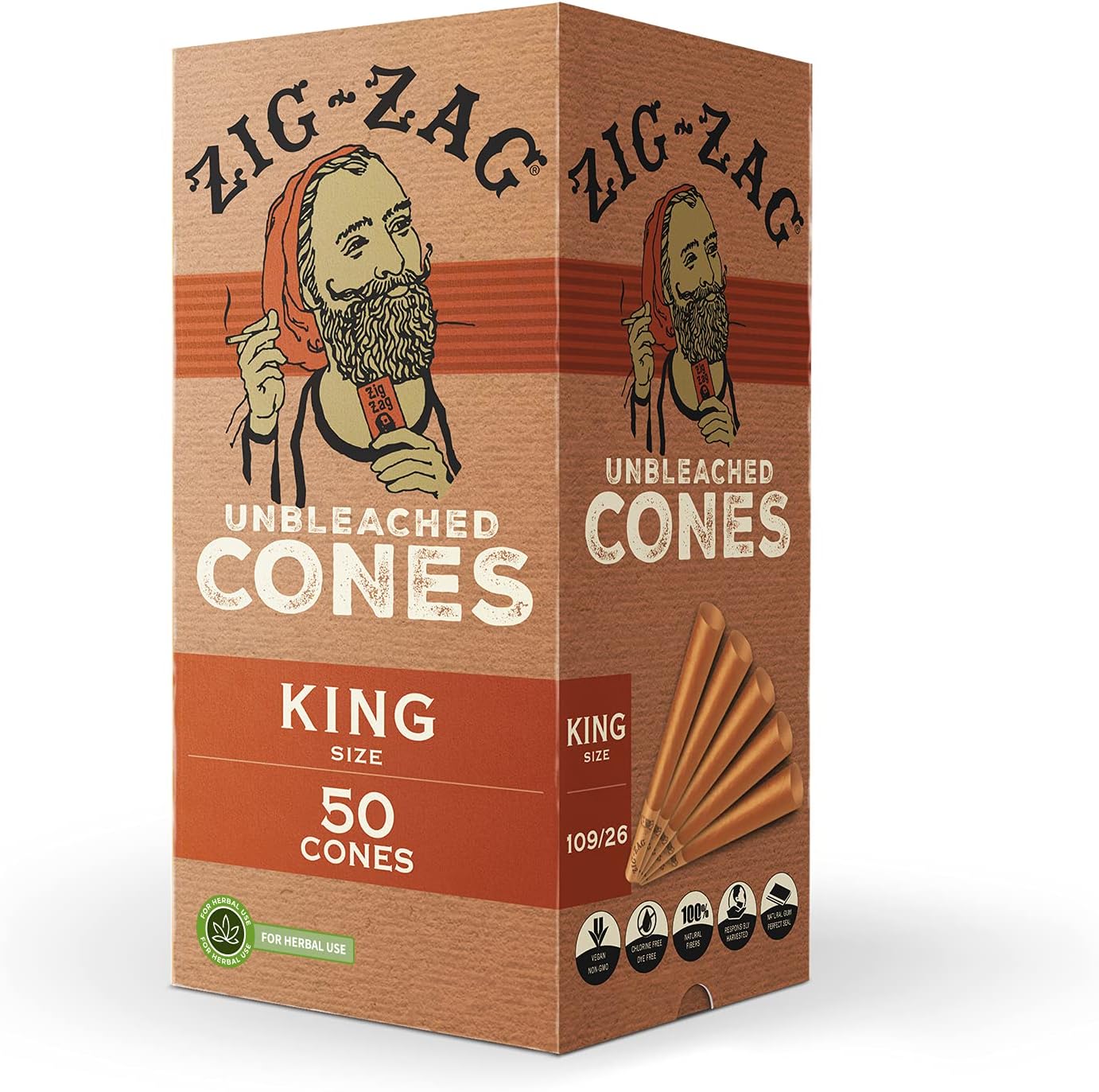 Zig-zag Unbleached Cones King 50 Cones packaging