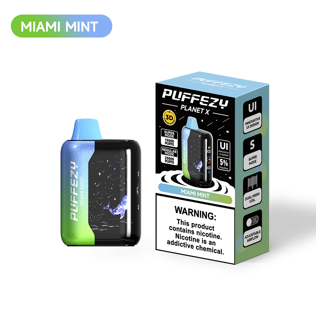 PUFFEZY PLANET X 25K 5PCS Miami Mint with Packaging