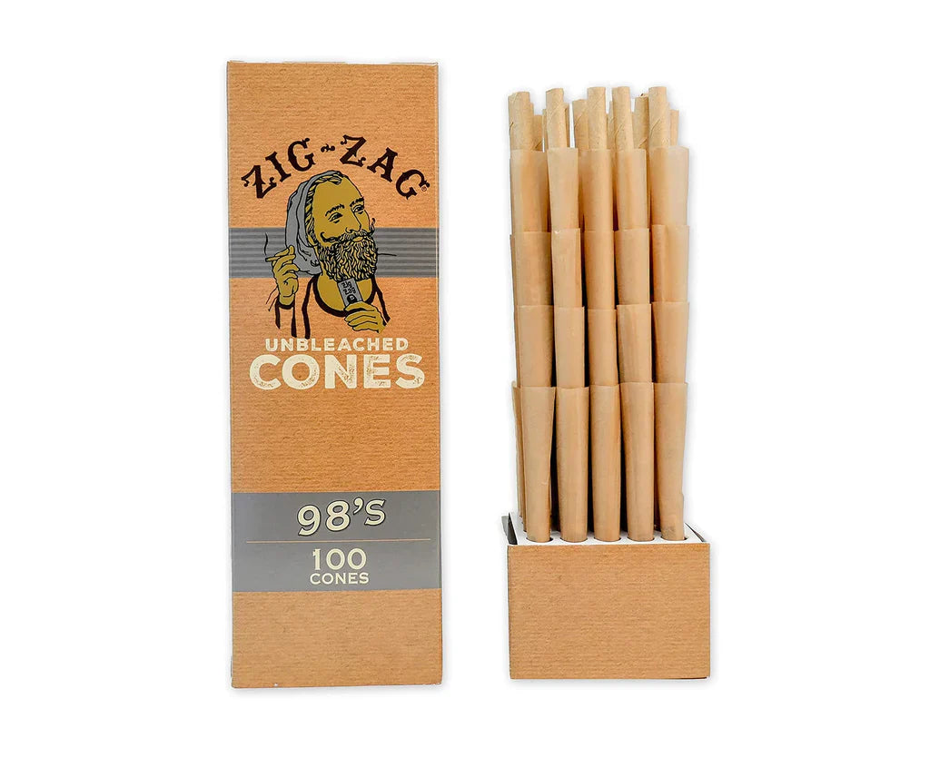 Zig-Zag Unbleached Cones 98's 100 Cones with packaging