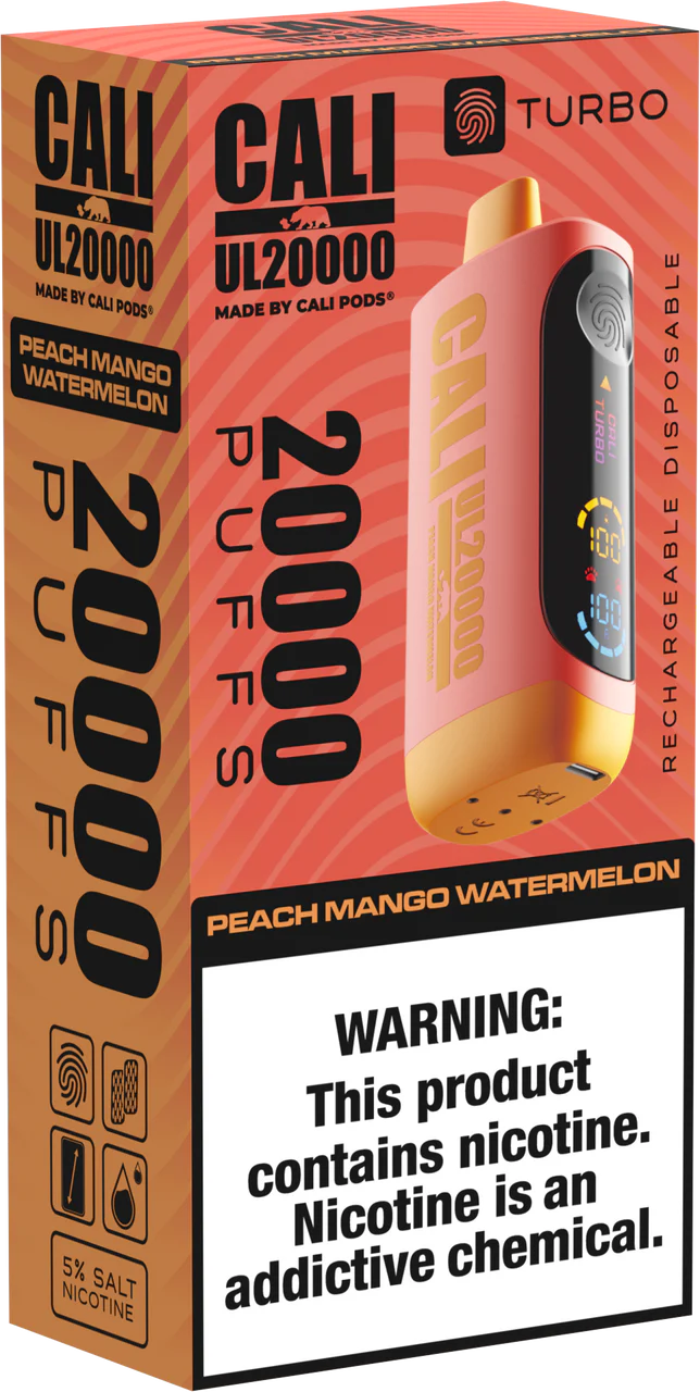 Cali Pod UL20000 6ct Peach Mango Watermelon with Packaging