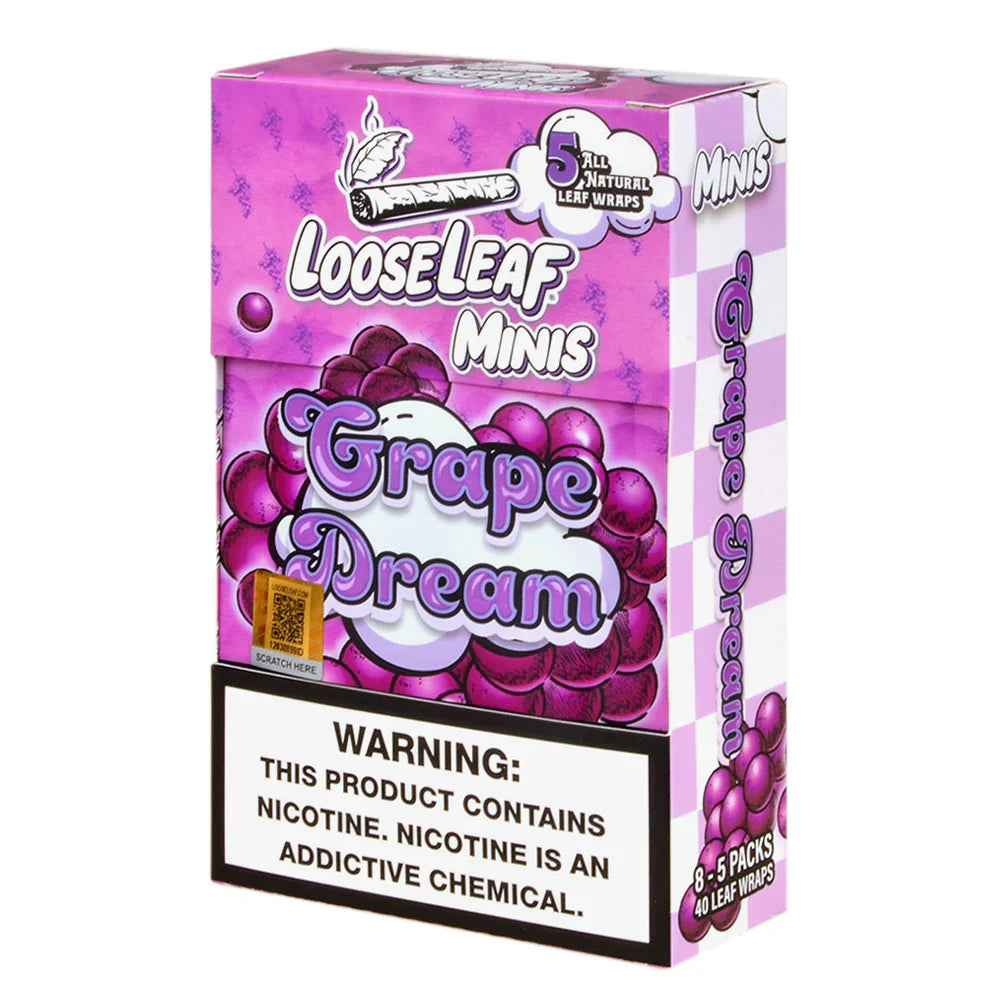 Looseleaf Minis Natural Leaf Wraps 8/5pk Grape Dream Packaging