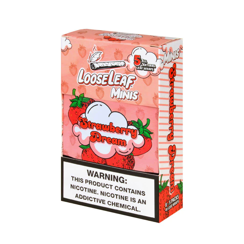 Looseleaf Minis Natural Leaf Wraps 8/5pk Strawberry Dream Packaging