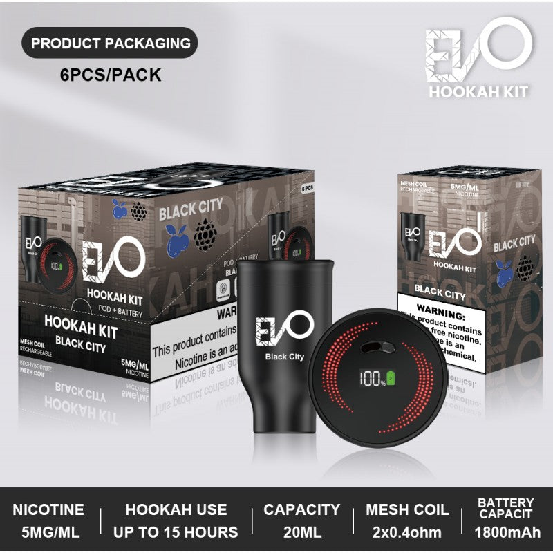 Evo Hookah Bowl Kit Single | Black City with Packaging