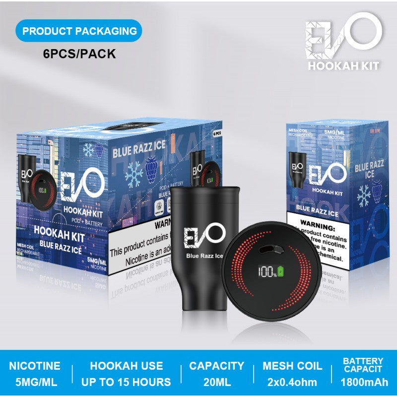 Evo Hookah Bowl Kit Single | Blue Razz Ice with Packaging