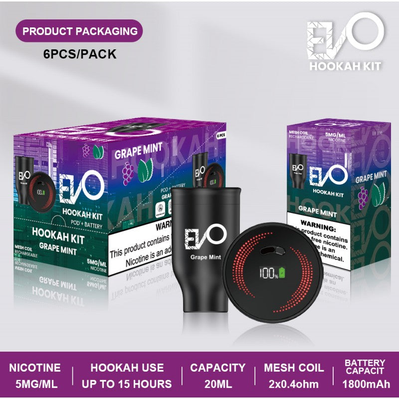 Evo Hookah Bowl Kit Single | Grape Mint with Packaging