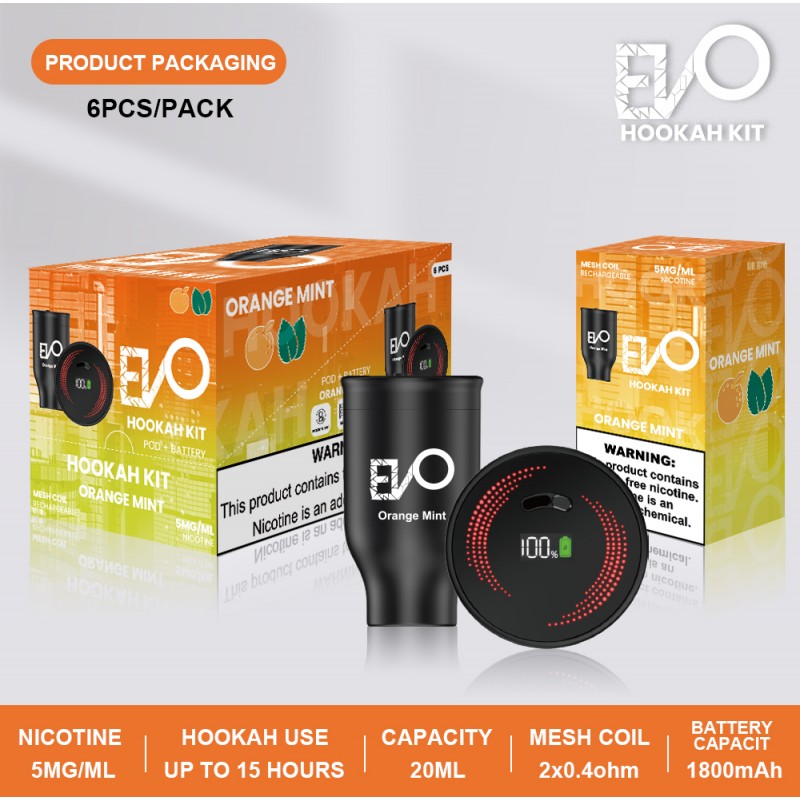 Evo Hookah Bowl Kit Single | Orange Mint with Packaging