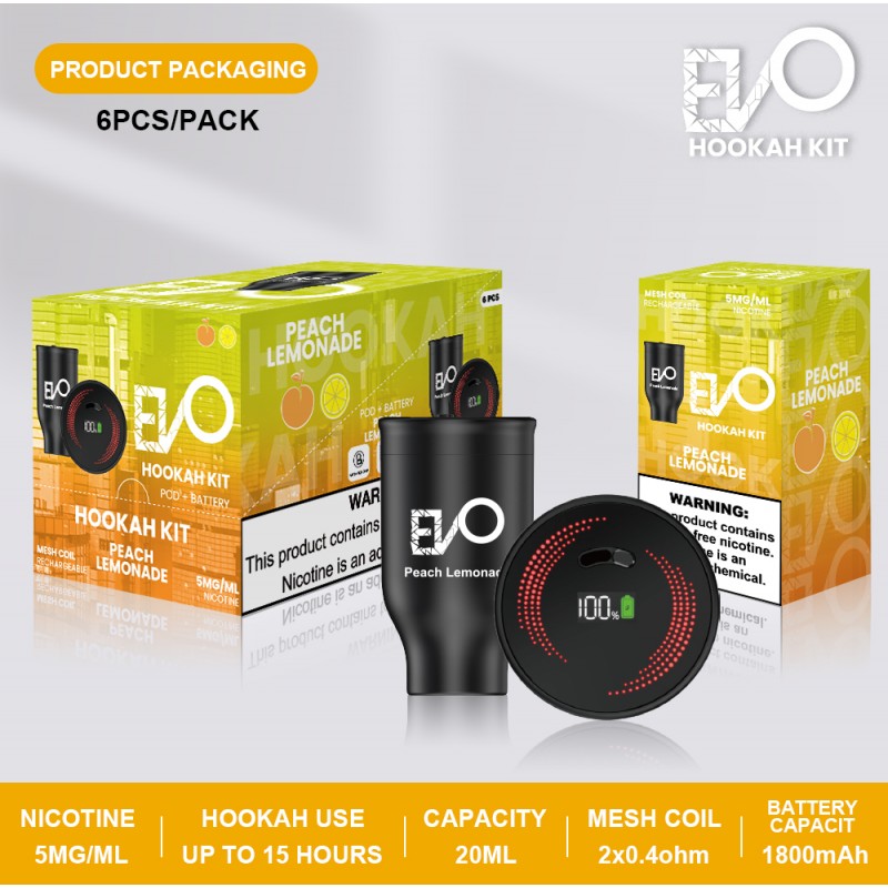 Evo Hookah Bowl Kit Single | Peach Lemonade with Packaging