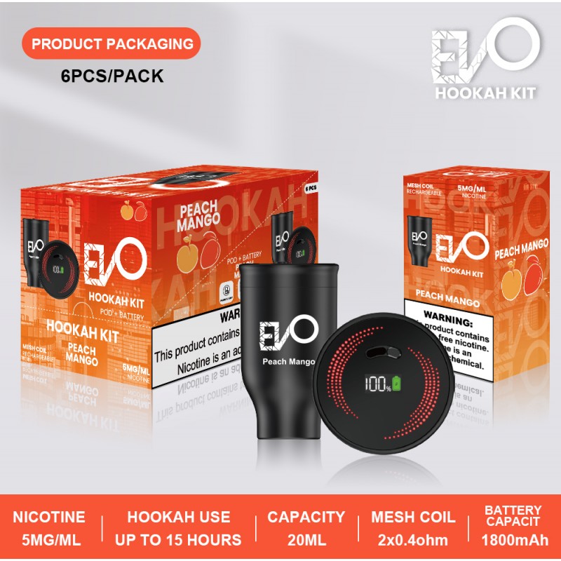 Evo Hookah Bowl Kit Single | Peach Mango with Packaging
