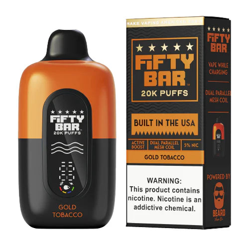 Fifty Bar 20k Puff 5ct Gold Tobacco with packaging