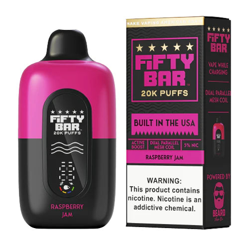 Fifty Bar 20k Puff 5ct Raspberry Jam with packaging
