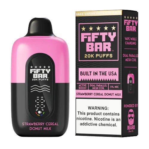 Fifty Bar 20k Puff 5ct Strawberry Cereal Donut Milk with packaging