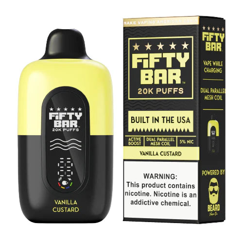 Fifty Bar 20k Puff 5ct Vanilla Custard with packaging