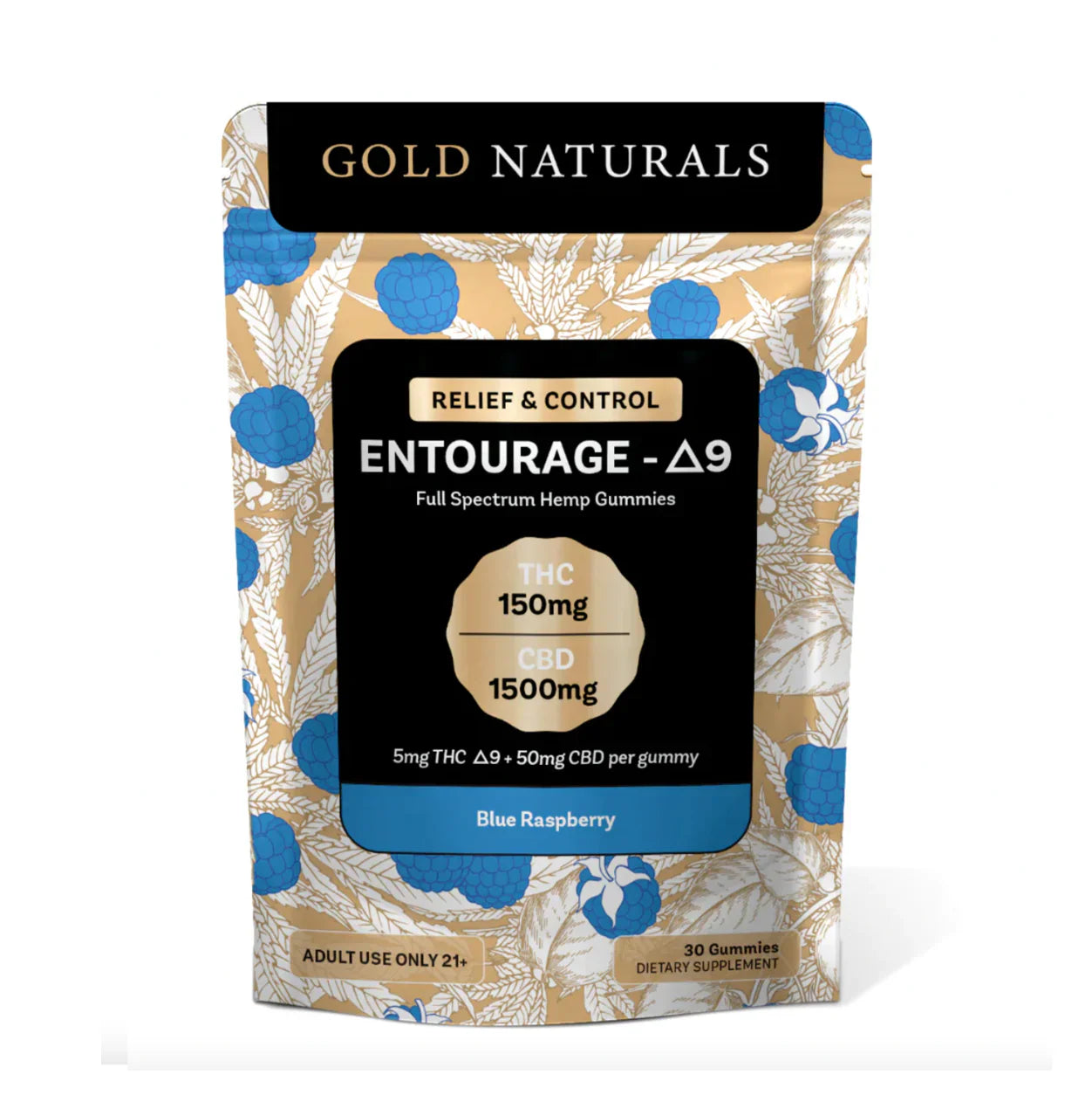 Gold Naturals Entourage D9 Gummy 1Ct Blue Raspberry (Relief & Control)