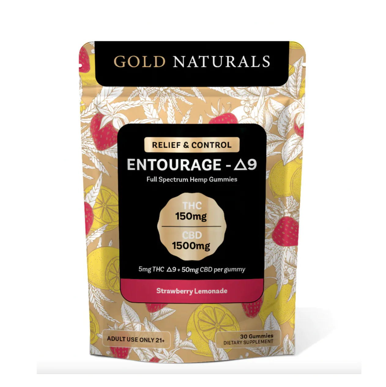Gold Naturals Entourage D9 Gummy 1Ct Strawberry Lemonade (Relief & Control)