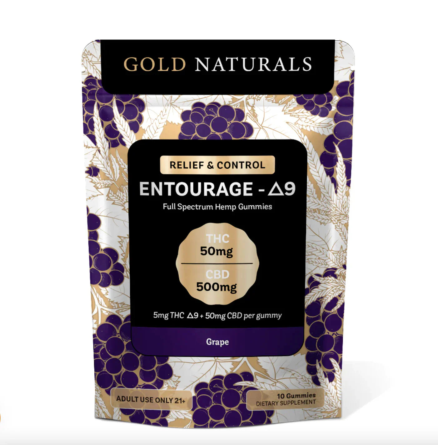 Gold Naturals Entourage D9 Hemp Gummies 10Ct Grape (Relief & Control)