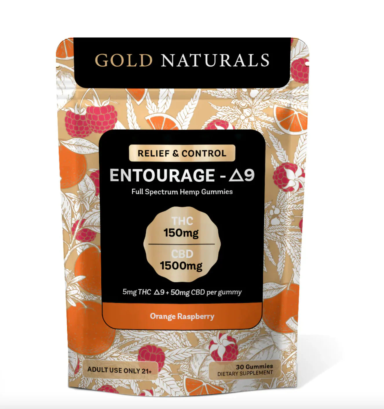 Gold Naturals Entourage D9 Hemp Gummies (30Ct/Pack) Orange Raspberry