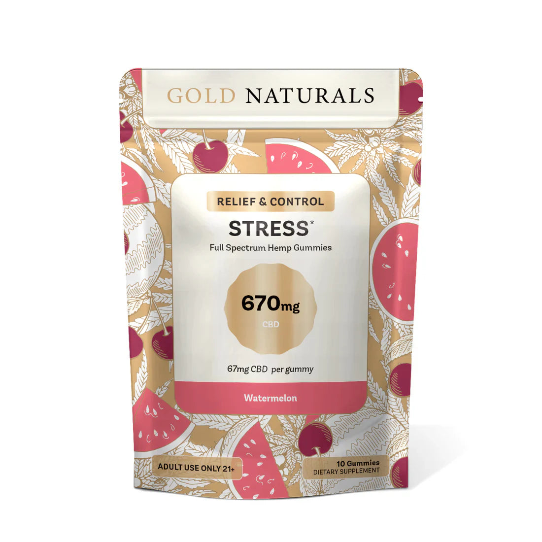 Gold Naturals Hemp Gummies 10Ct (Stress) Watermelon (Pack)