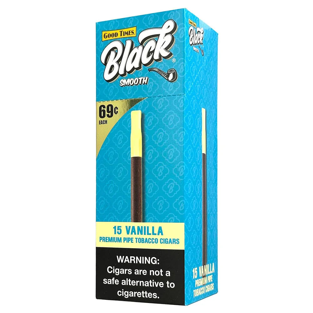 Good Times Black Smooth Premium Pipe Tobacco Cigars 15ct Vanilla Packaging