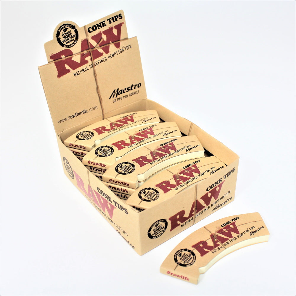 Raw Natural Unrefined Hemptton Cone Tips Maestro 32 Tips  Per Booklet 24pk
