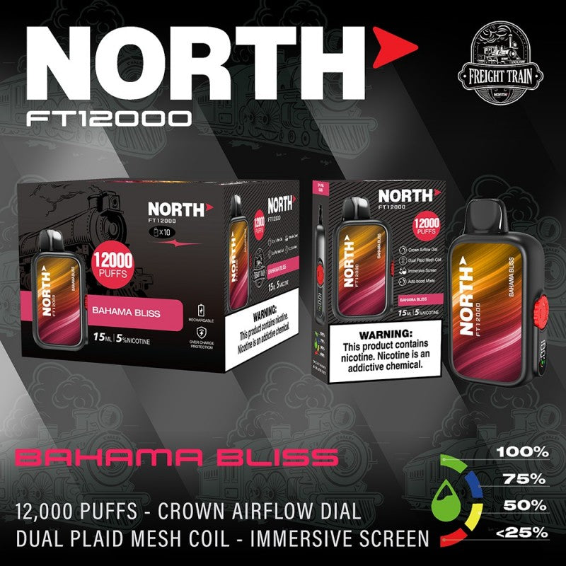 North FT12000 Fright Train 5% 10ct Bahama Bliss with Packaging and Background