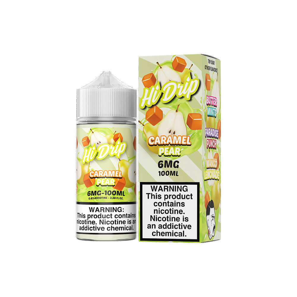 Hi-Drip Series E-Liquid | 100mL | 6mg | Freebase | Caramel Pear with packaging