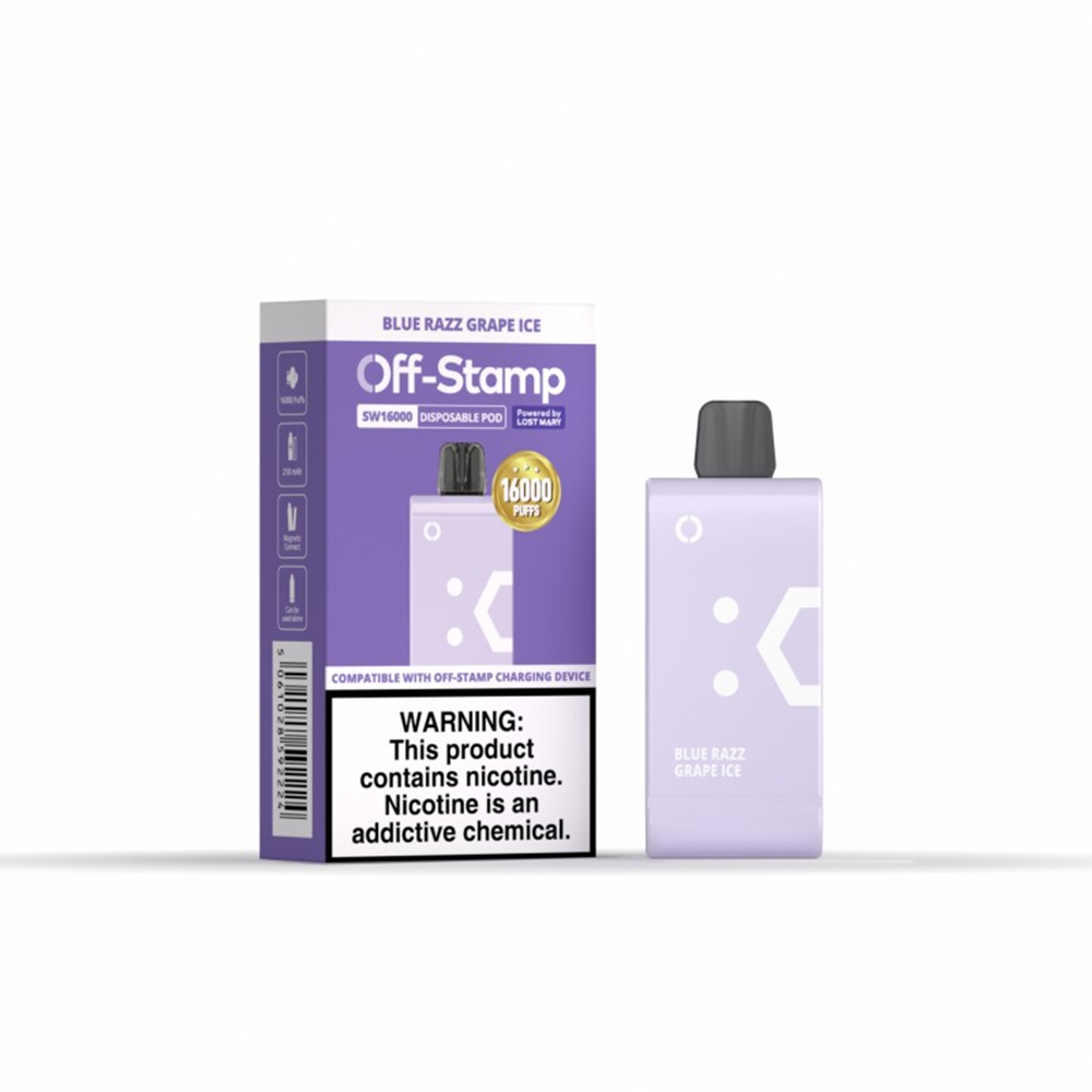 Off Stamp SW16000 Disposable | 16000 Puffs | 17mL | 50mg | MOQ 5 |Pod Disposable Only | Blue Razz Grape Ice with packaging