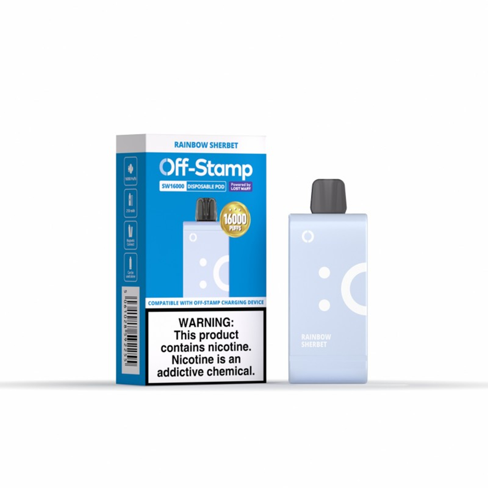 Off Stamp SW16000 Disposable | 16000 Puffs | 17mL | 50mg | MOQ 5 |Pod Disposable Only | Rainbow Sherbet with Packaging