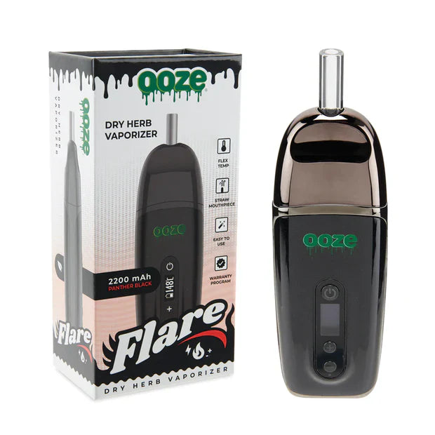 Ooze Flare Dry Herb Vaporizer Panther Black with packaging