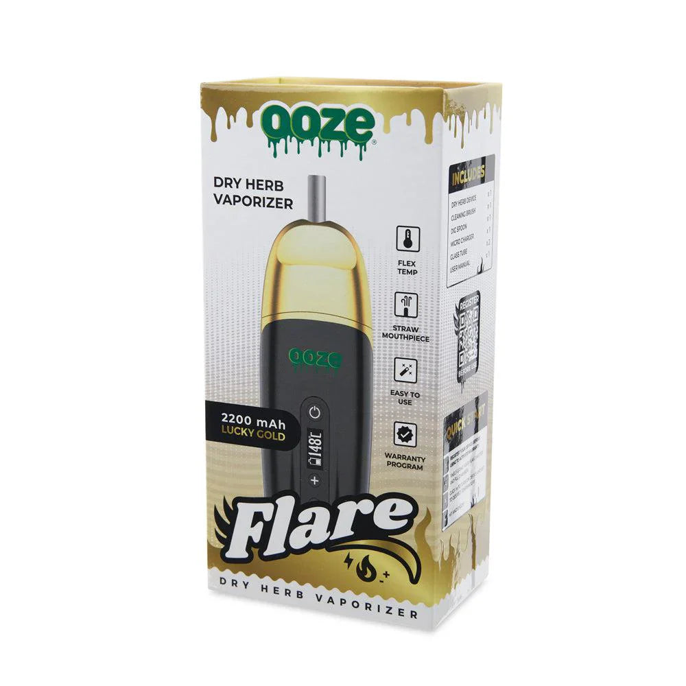 Ooze Flare Dry Herb Vaporizer Lucky Gold with packaging