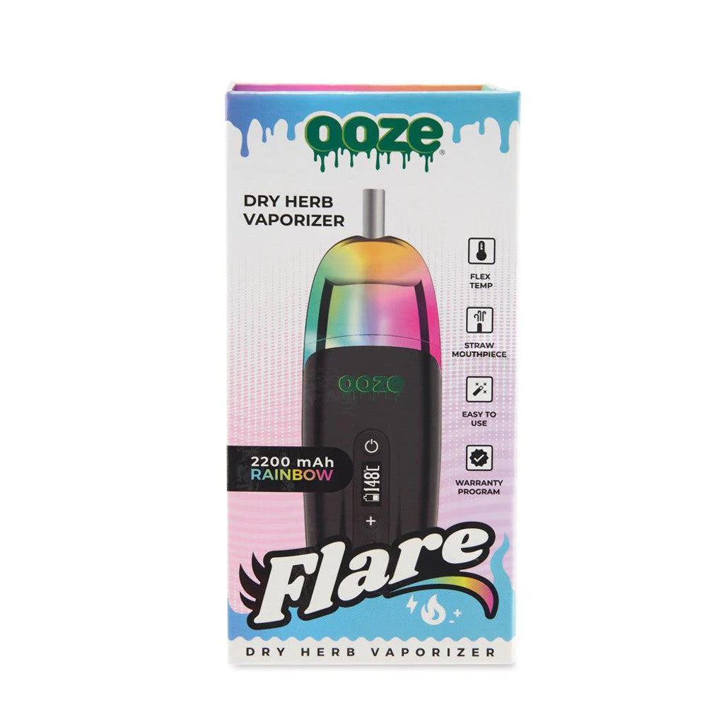 Ooze Flare Dry Herb Vaporizer RainbowOoze Flare Dry Herb Vaporizer with packaging