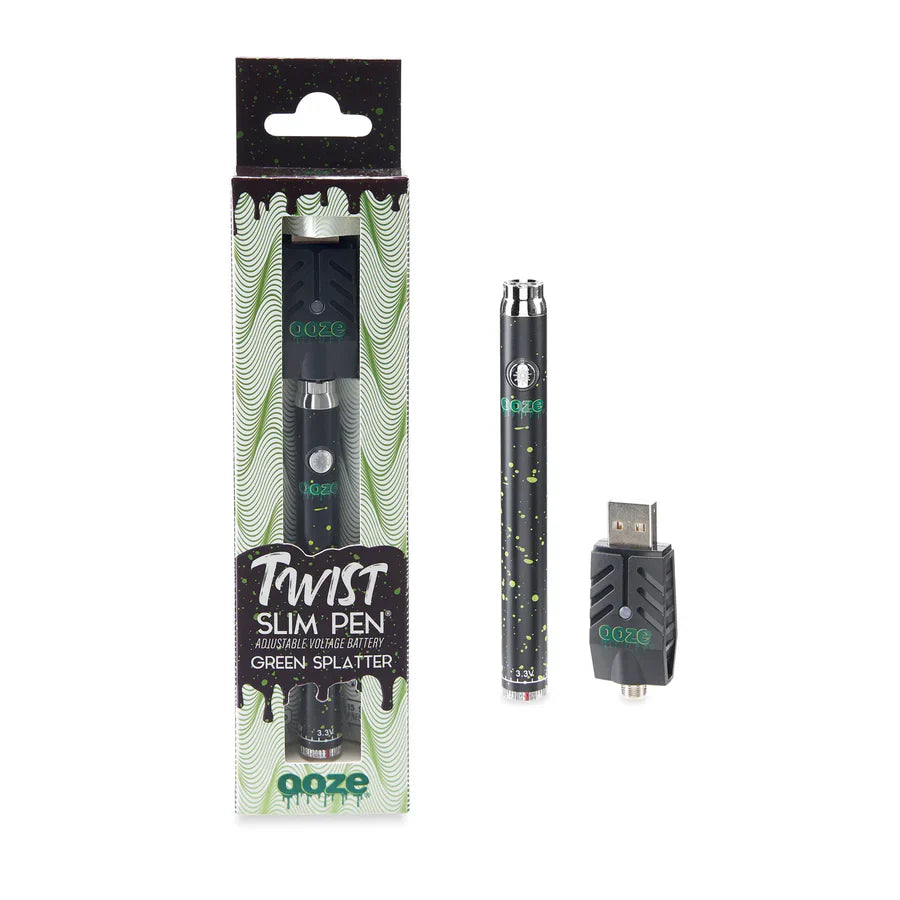 OOZE Twist Slim Pen Adjustable Voltage Battery Green Splatter with Packaging