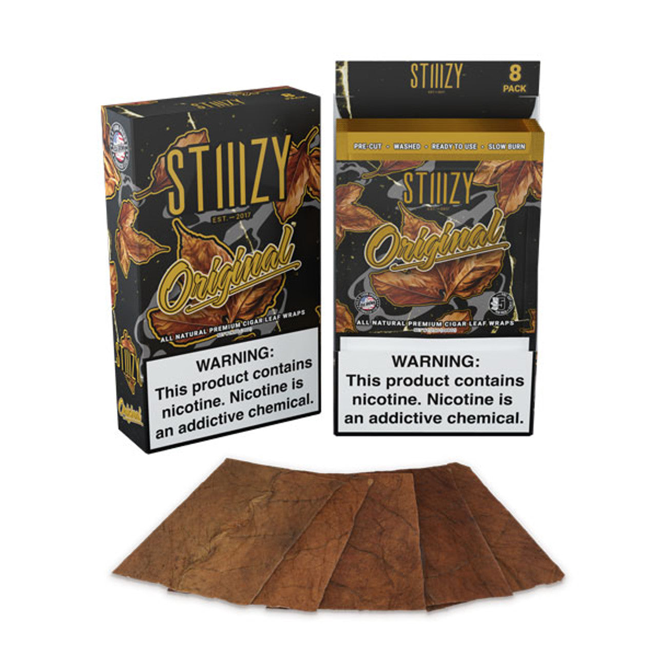 Stiiizy All Natural Premium Cigar Leaf Wraps 8ct Original with Packaging