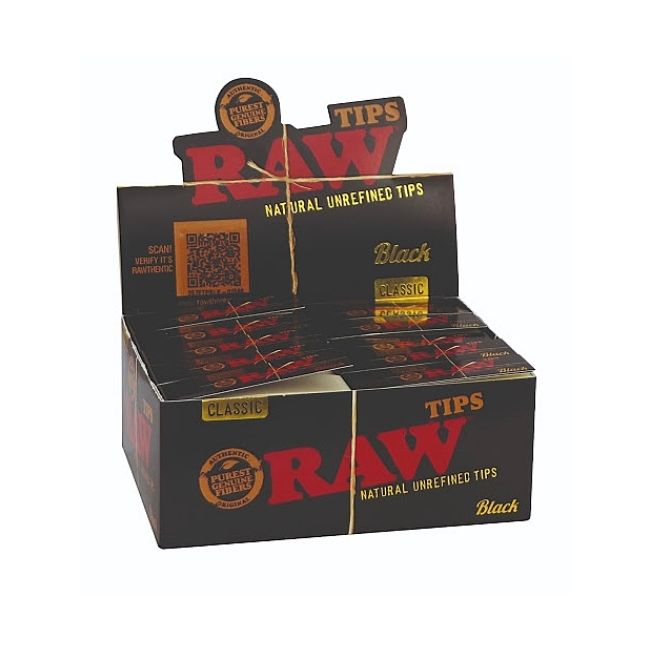 RAW Tips Unrefined Classic Black 50 per Box with packaging
