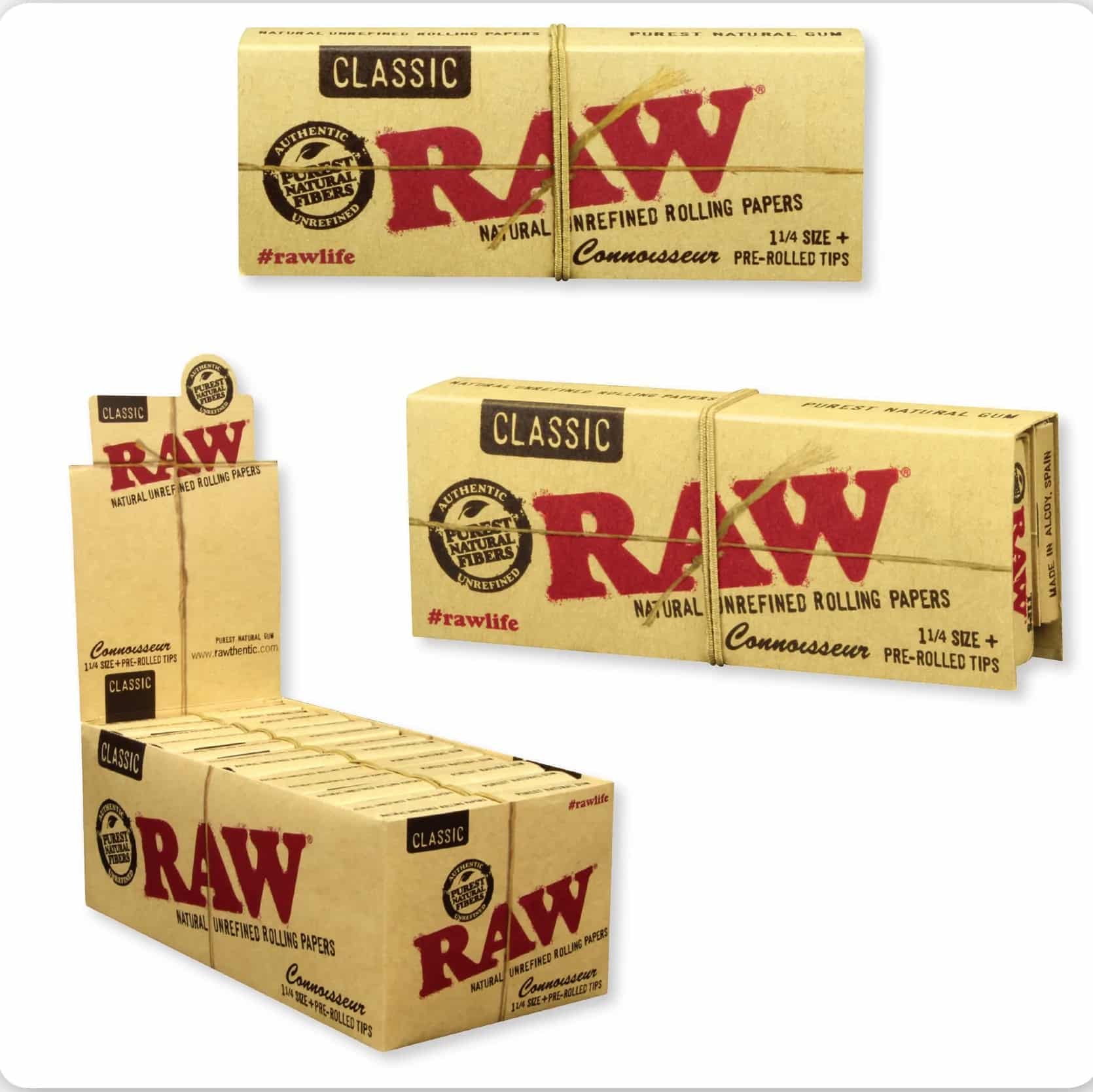 Raw Classic Connoisseur + Tips 24pk 1 1/4