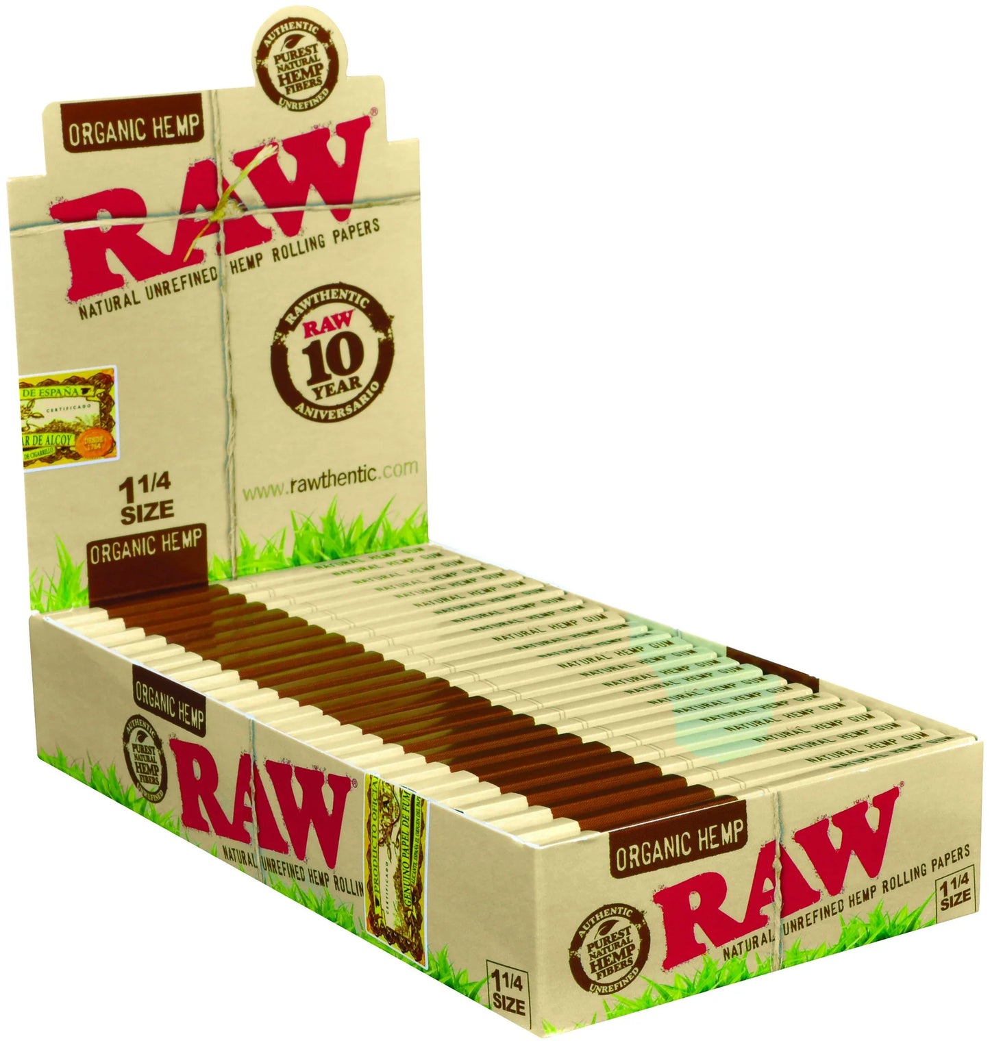 RAW Natural Unrefined Hemp Rolling Paper Organic Hemp 1 1/4 Size 24 pk