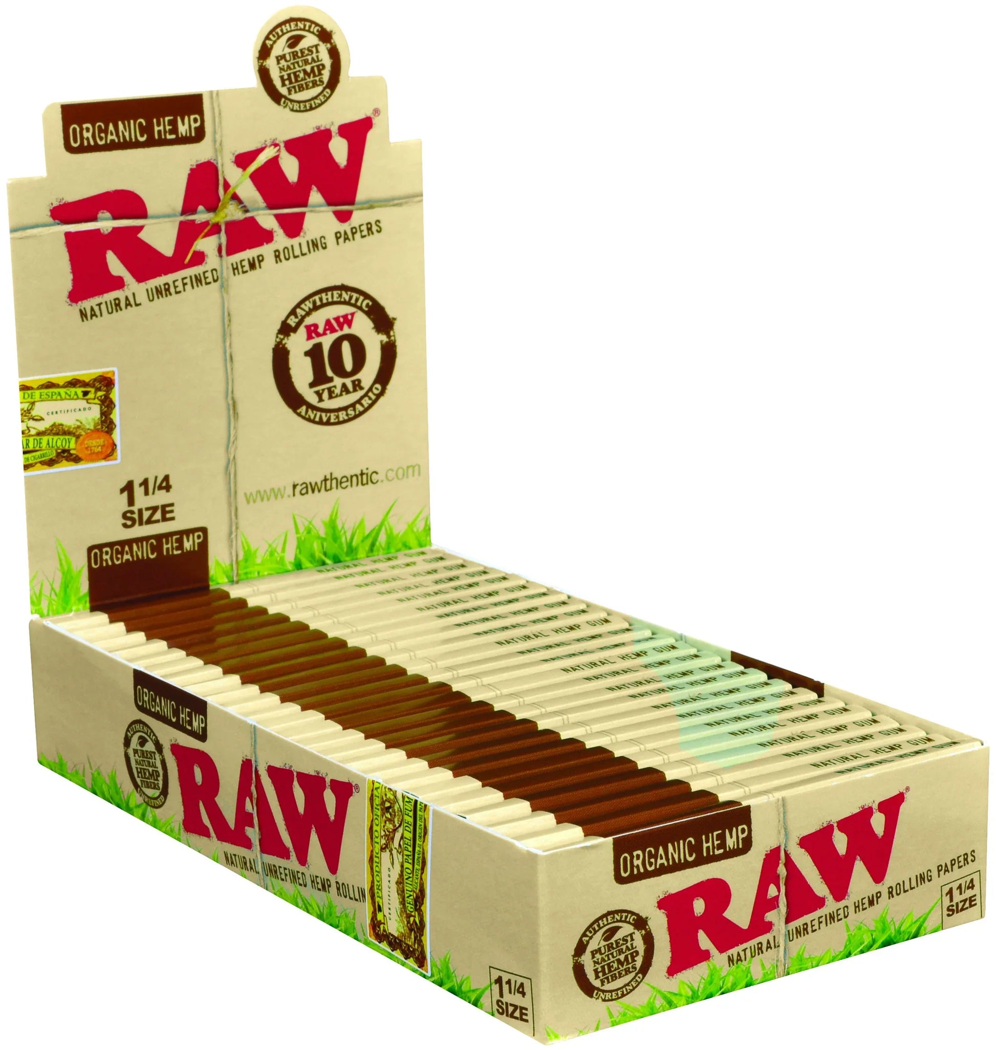 RAW Natural Unrefined Hemp Rolling Paper Organic Hemp 1 1/4 Size 24 pk