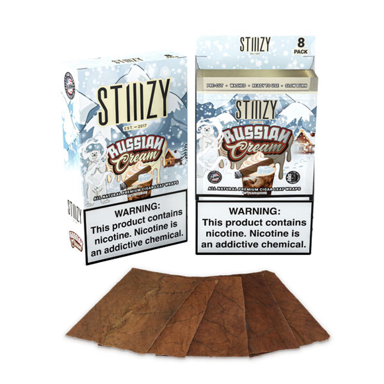 Stiiizy All Natural Premium Cigar Leaf Wraps 8ct Russian Cream with Packaging