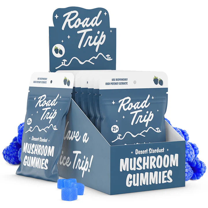 Road Trip Desert Stardust Mushroom Gummies 10Ct Blue Raspberry with packaging