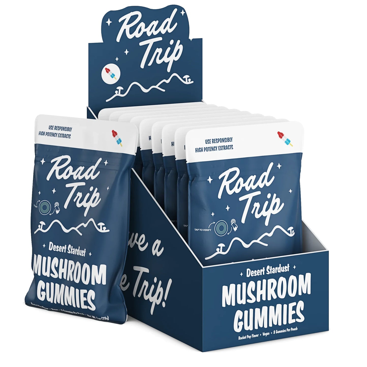 Road Trip Desert Stardust Mushroom Gummies 10Ct Rocket Pop with Packaging