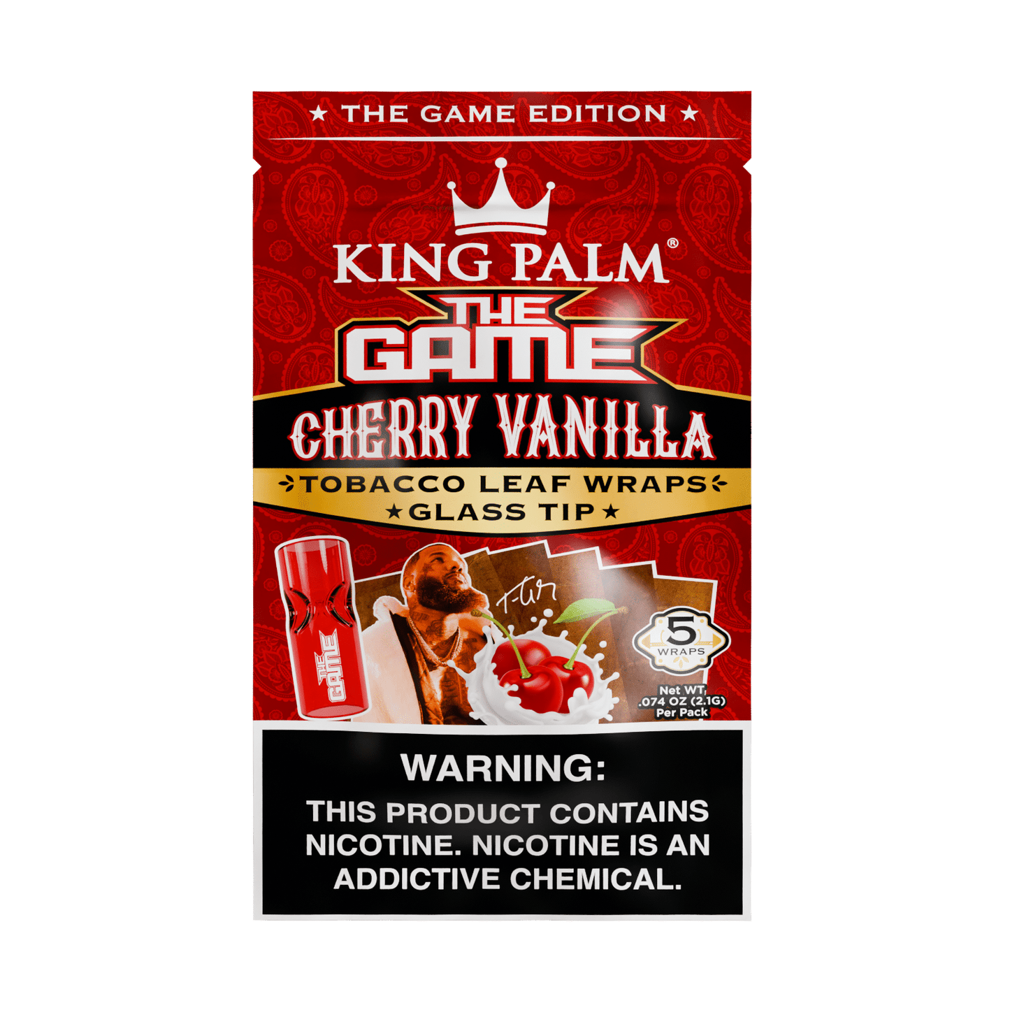 King Palm Tobacco Leaf With Glass Tip 8/5pk The Game Packaging