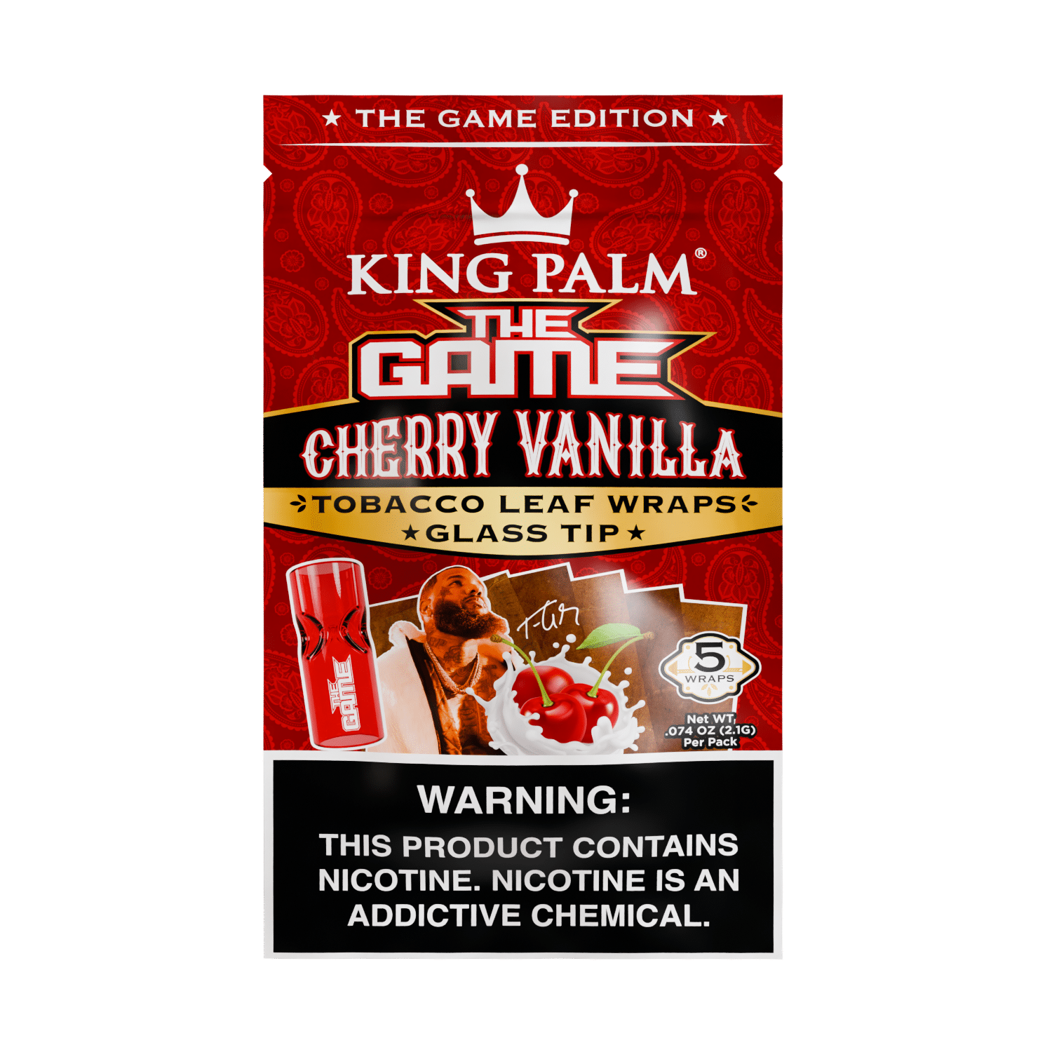 King Palm Tobacco Leaf With Glass Tip 8/5pk The Game Packaging