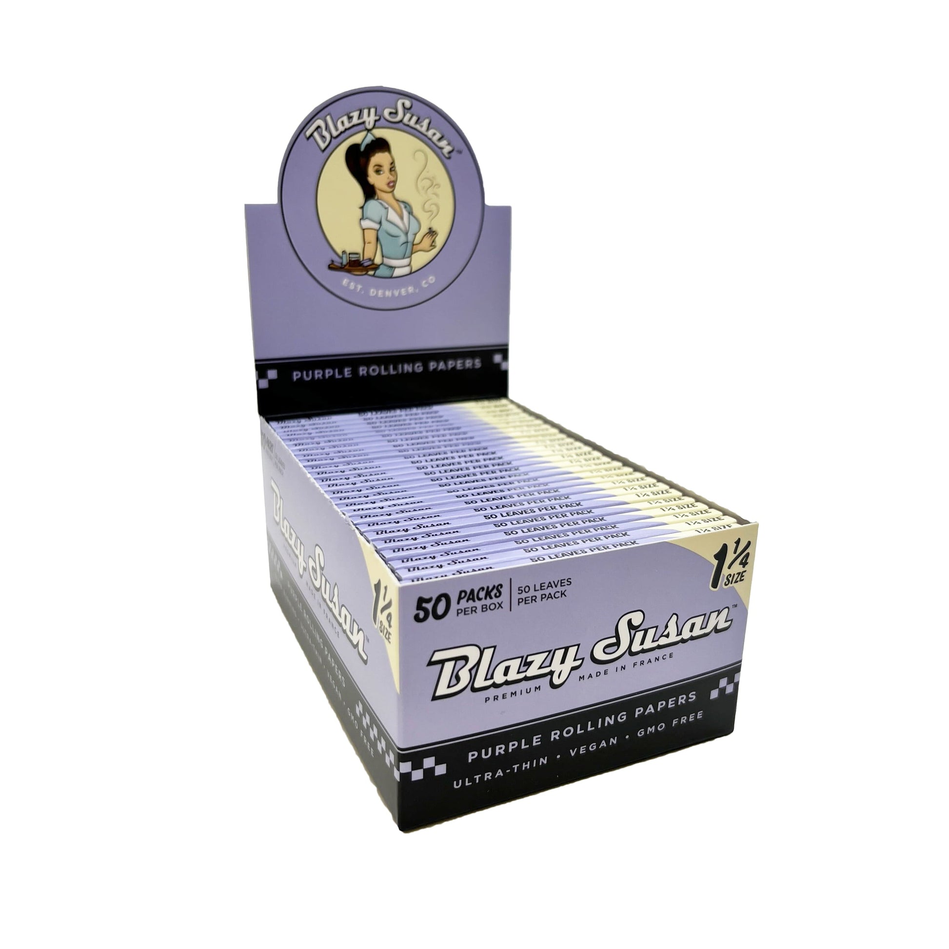BLAZY SUSAN 50 1 1/4 PURPLE PAPERS with packaging