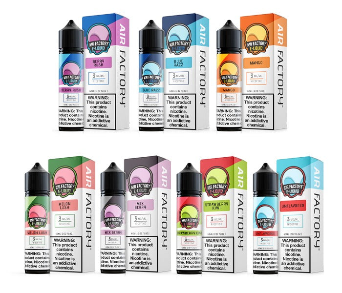 Air Factory E-Juice 60mL (Freebase) Group Photo with Packaging
