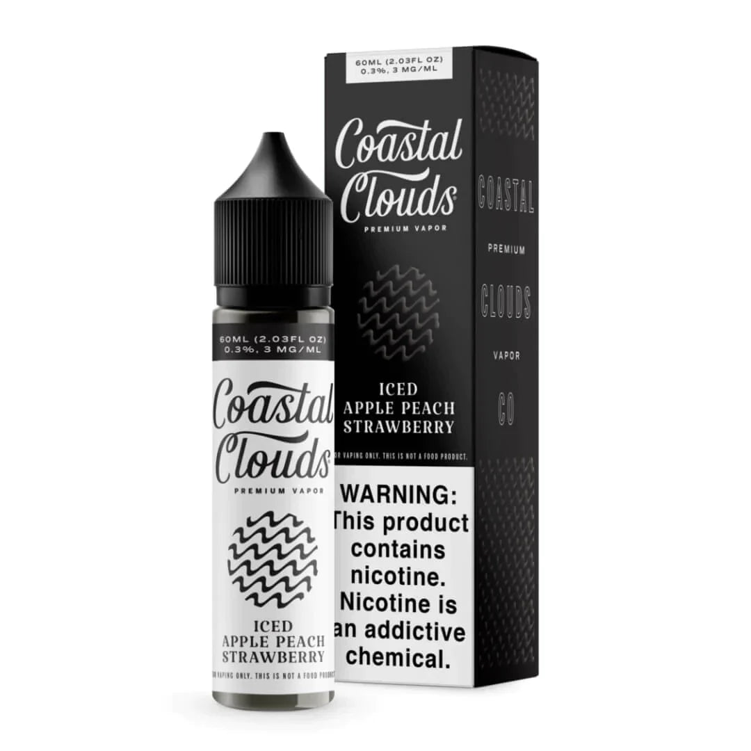 Coastal Clouds E-Liquid | 60mL | Apple Peach Strawberry Iced with packaging