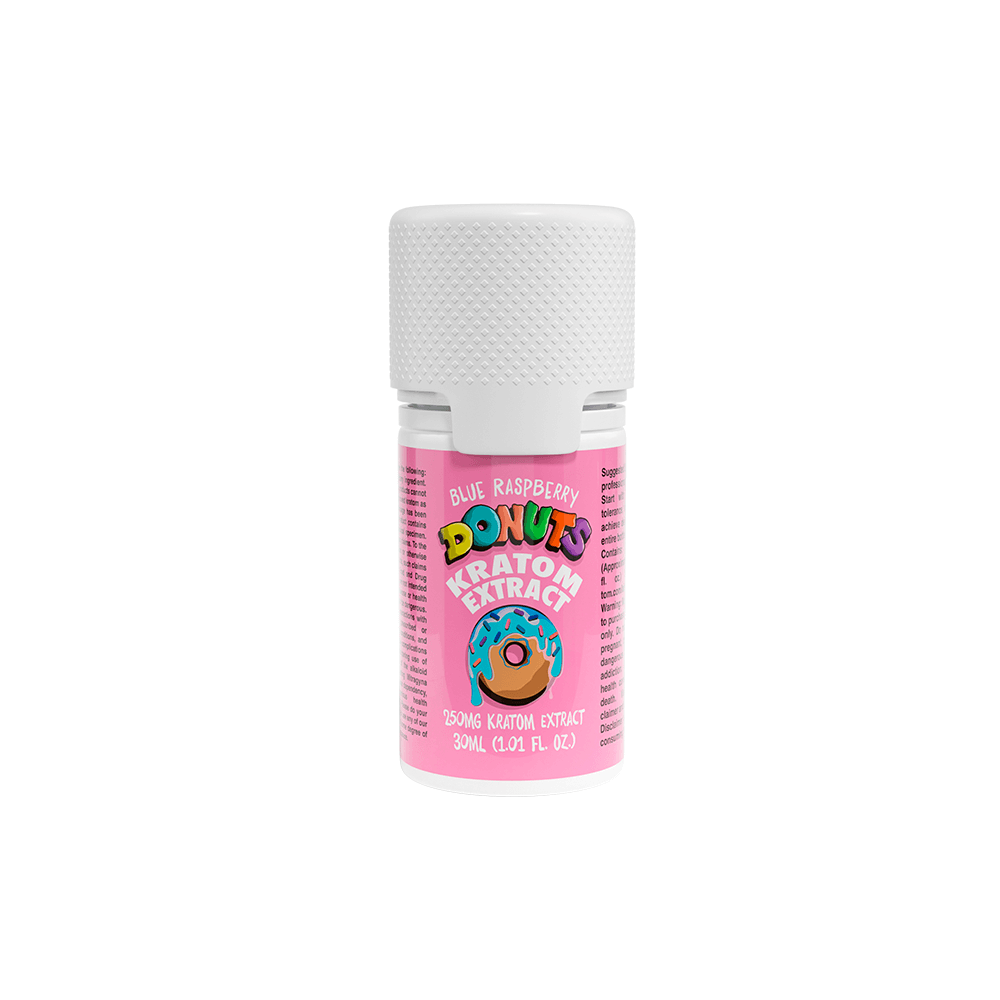 Donuts Gold Extracts Liquid Kratom Shots | 12 Pack | 250mg 30mL Bottle | Strawberry | Blue Raspberry